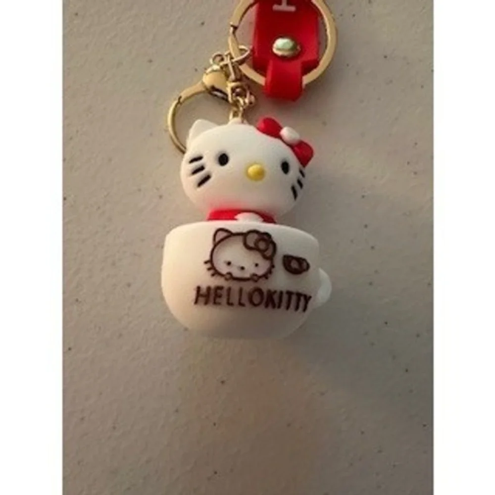 Sanrio Hello Kitty Teacup Keychain Red Wristlet Strap 3D Figure Bag Charm